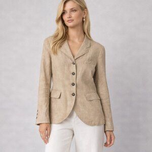 Emporio Armani Icon Waxed Linen Single Breasted Blazer Beige Tailored Jacket 4